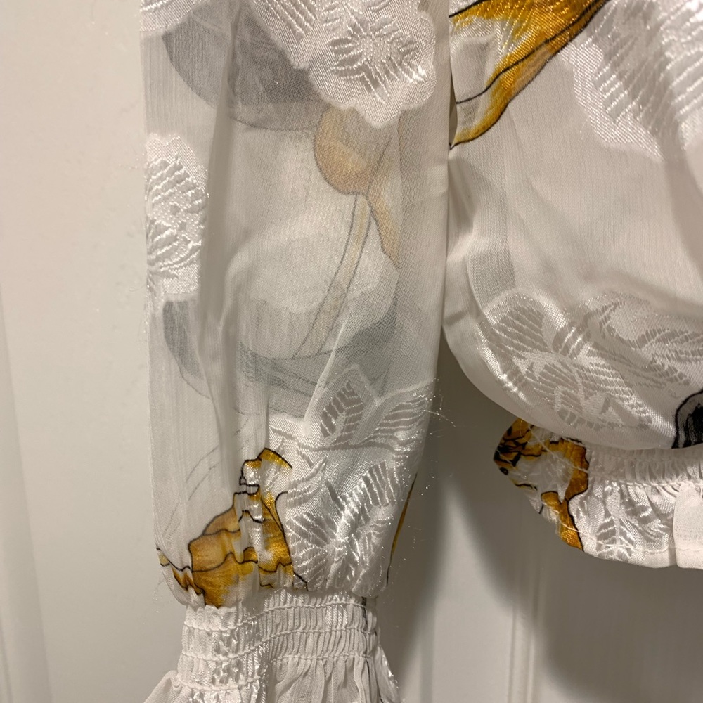 WHBM White House black market yellow floral long sleeve blouse cami yellow top - Picture 7 of 8